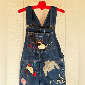 Vintage Custom Handmade Embroidered Denim Overalls with Sheep 34x32 All by Hand